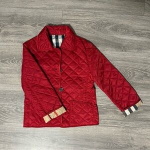 Burberry Kids Red Quilted Pea Coat